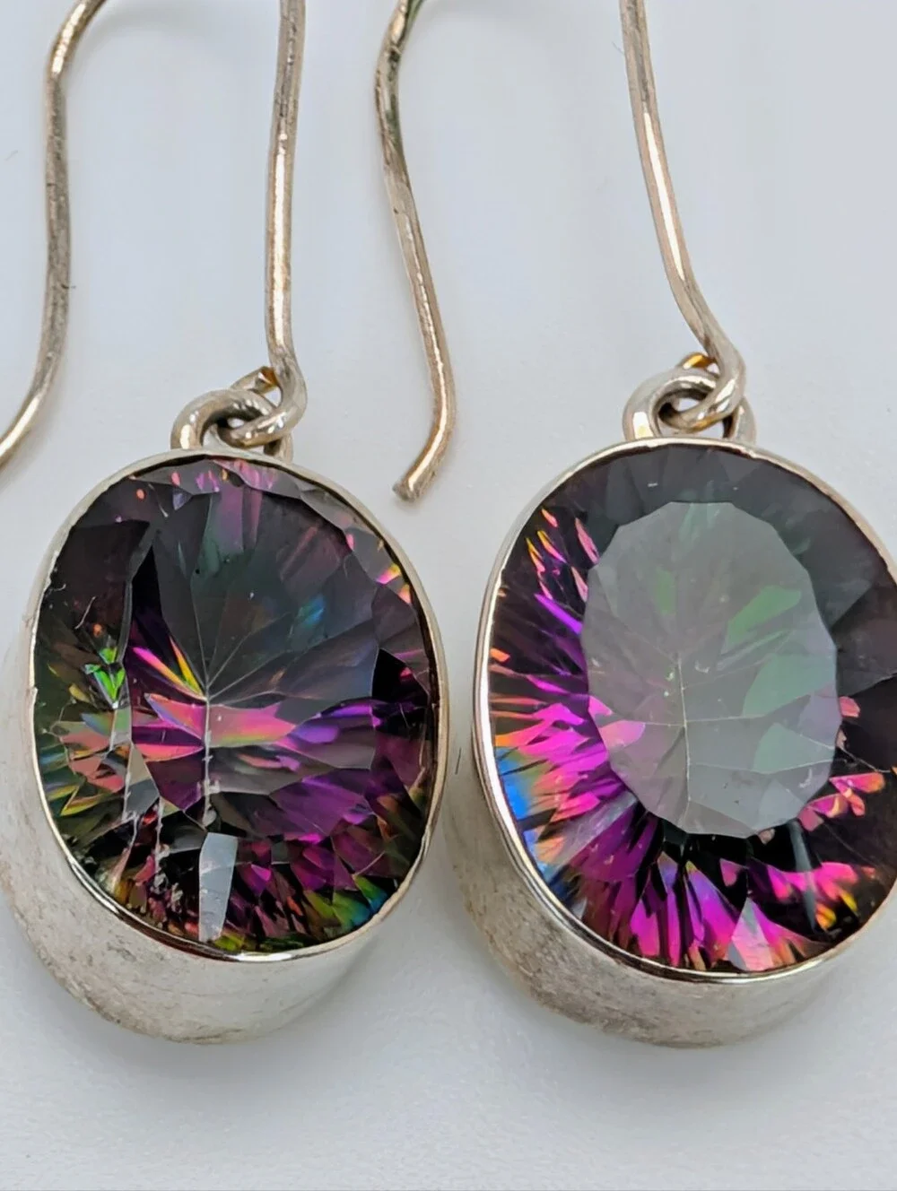 Large Mystic Topaz Oval S925 Sterling Silver Gemstone Dangle Earrings